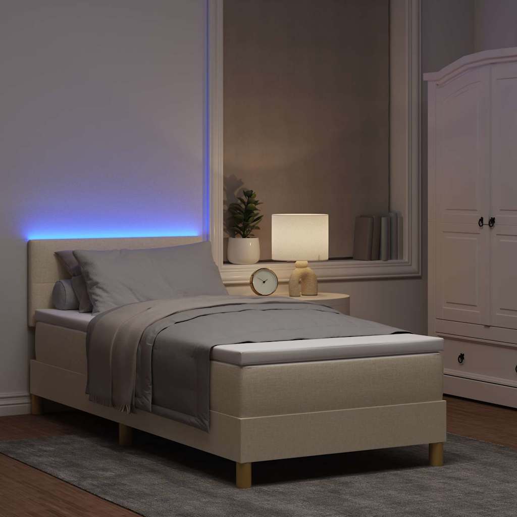 vidaXL LED Κρεβάτι με βάθρο με κεφαλάρι Κρεμ 90 x 190 cm ύφασμα