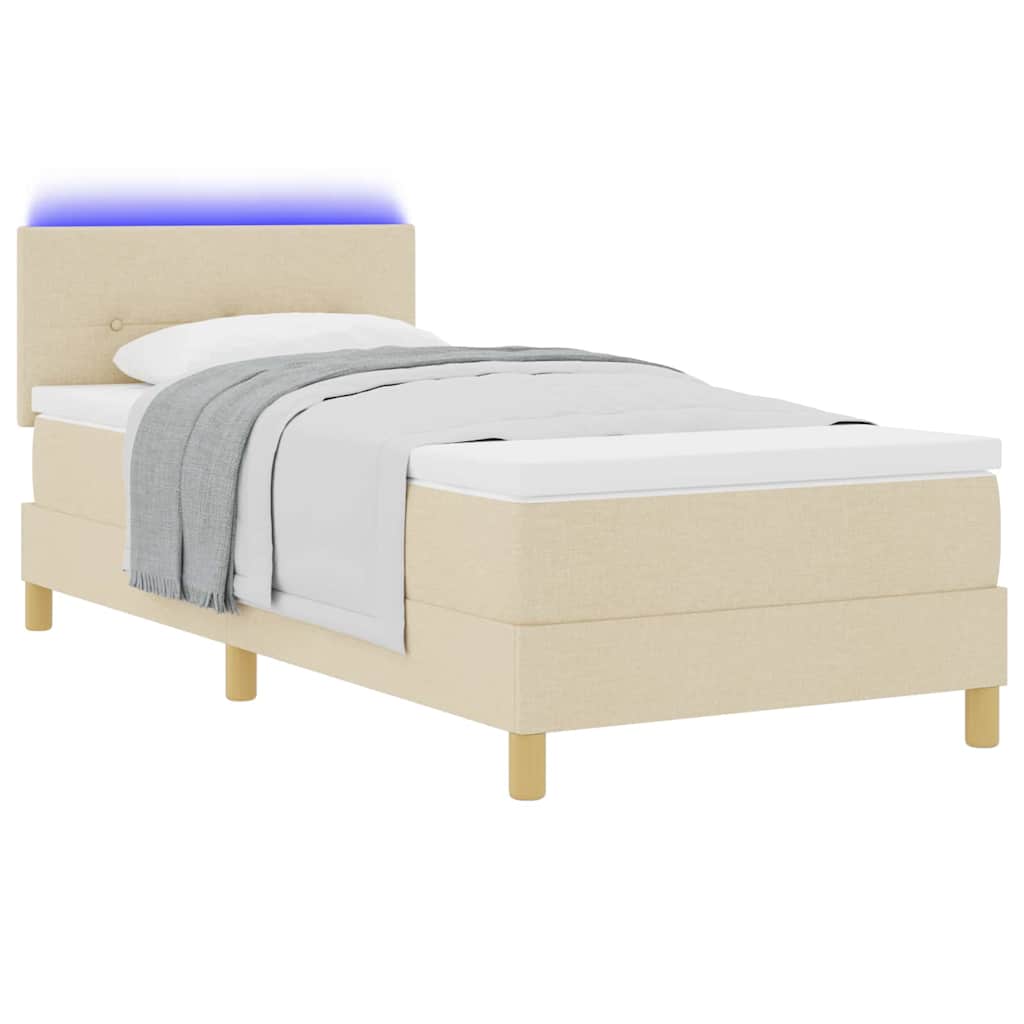 vidaXL LED Κρεβάτι με βάθρο με κεφαλάρι Κρεμ 90 x 190 cm ύφασμα