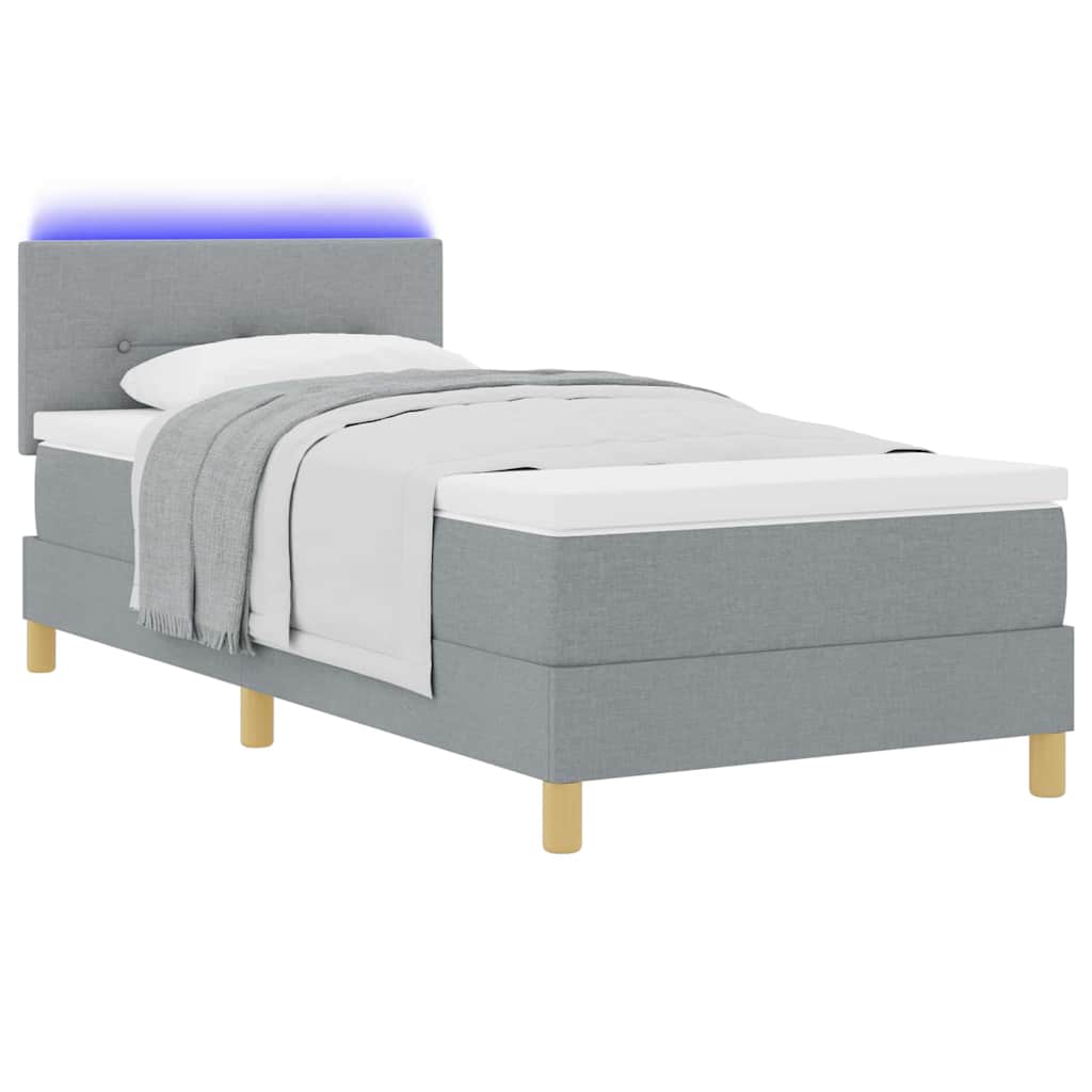 vidaXL LED Κρεβάτι με βάθρο Ανοιχτό γκρι 90 x 200 cm ύφασμα