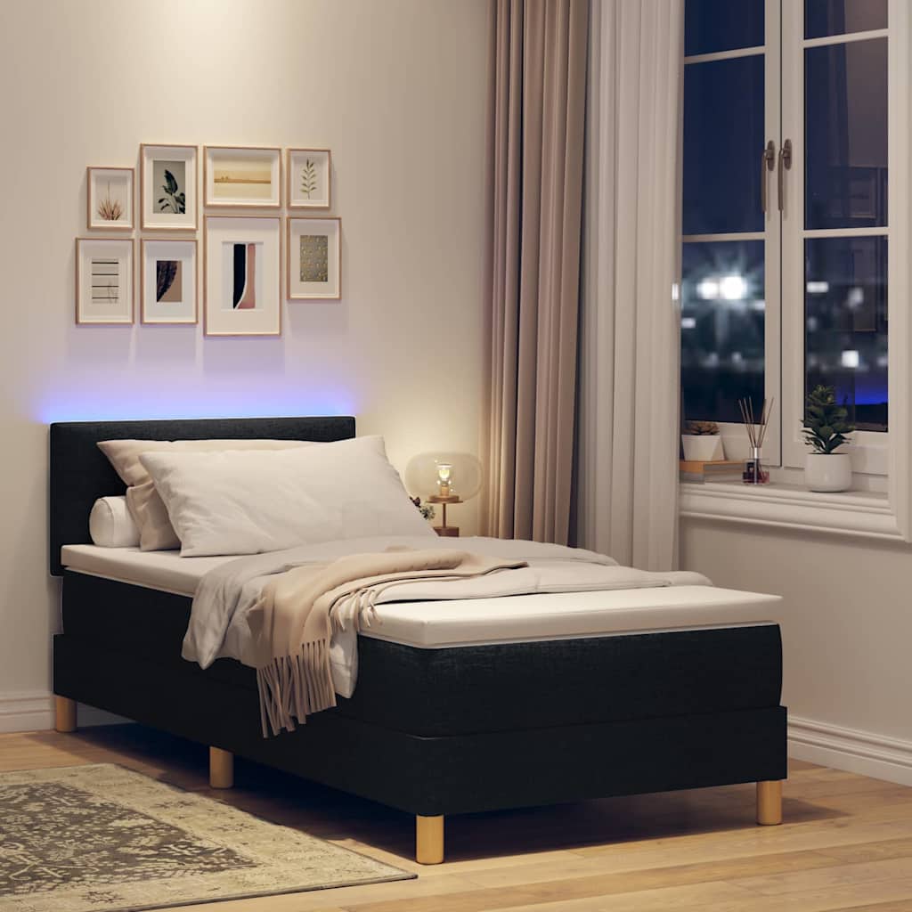 vidaXL Κρεβάτι Box Spring με Στρώμα & LED Μαύρο 90x200 cm Ύφασμα
