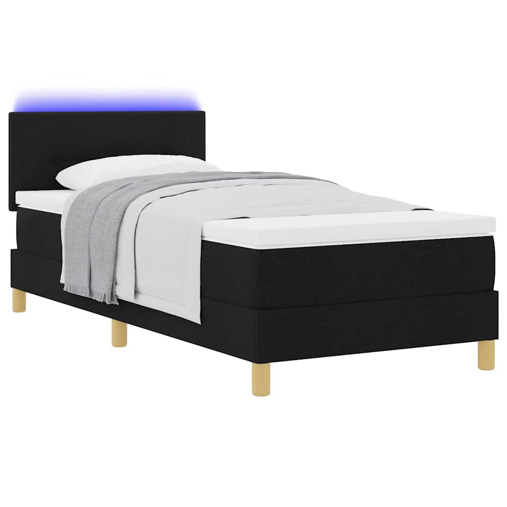 vidaXL Κρεβάτι Box Spring με Στρώμα & LED Μαύρο 90x200 cm Ύφασμα