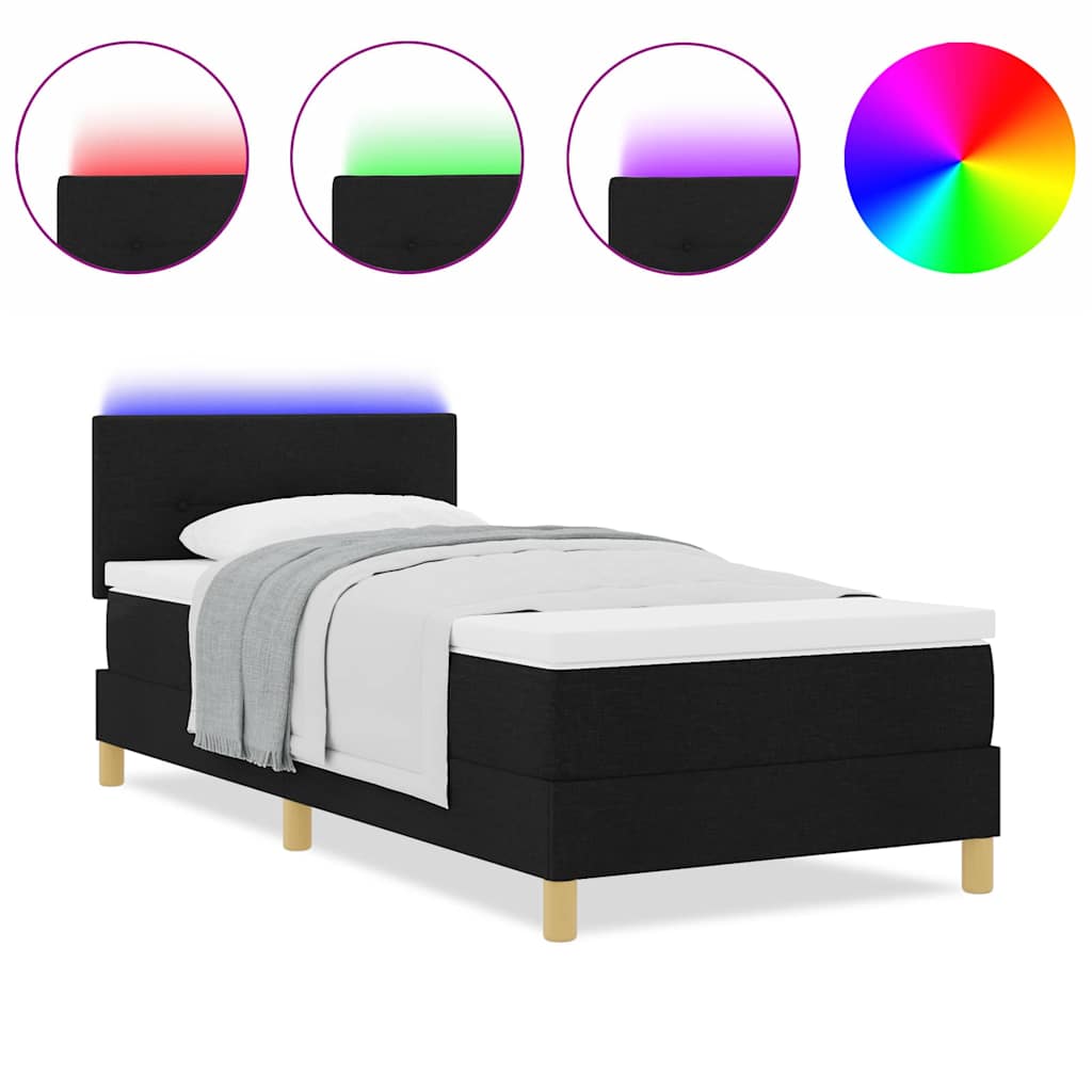 vidaXL Κρεβάτι Box Spring με Στρώμα & LED Μαύρο 90x200 cm Ύφασμα