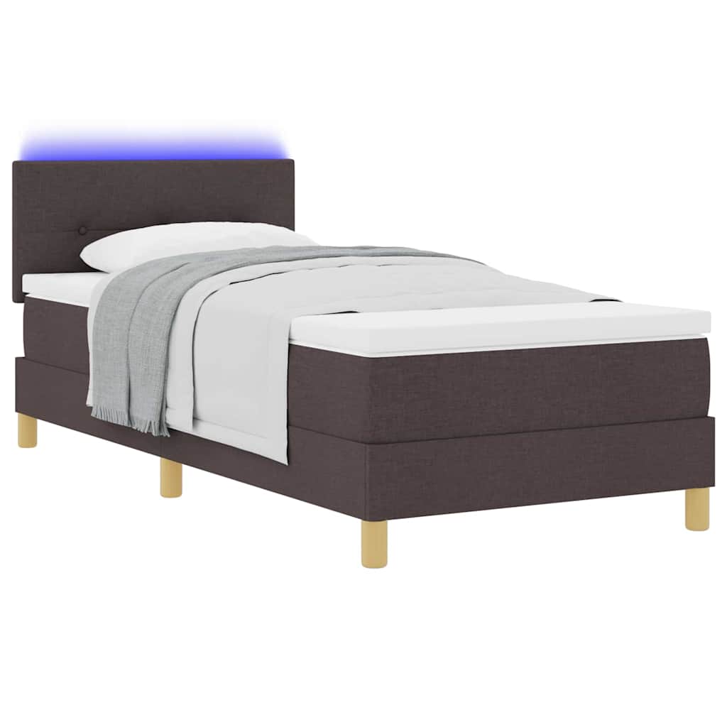 vidaXL LED Κρεβάτι με βάθρο Σκούρο Καφέ 100 x 200 cm ύφασμα