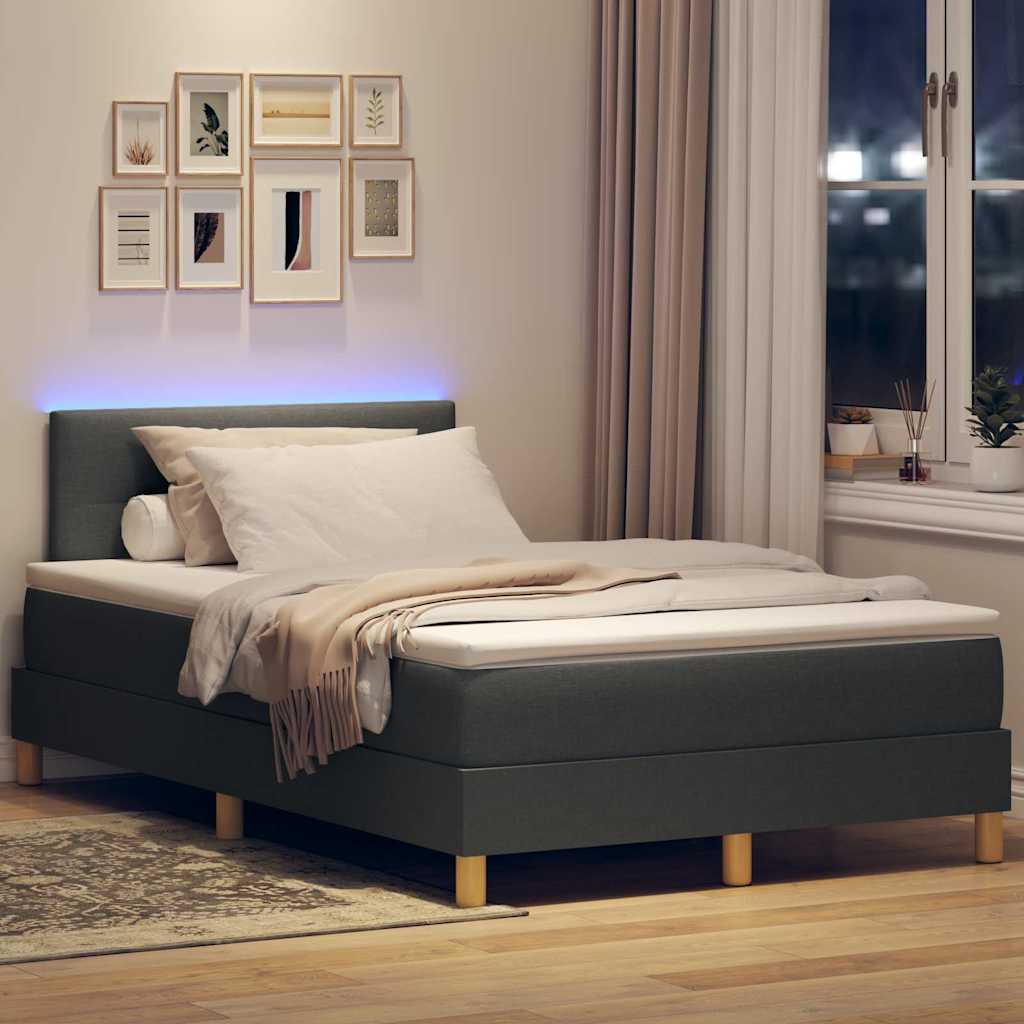 vidaXL LED Κρεβάτι με βάθρο Σκούρο Γκρι 120 x 190 cm ύφασμα
