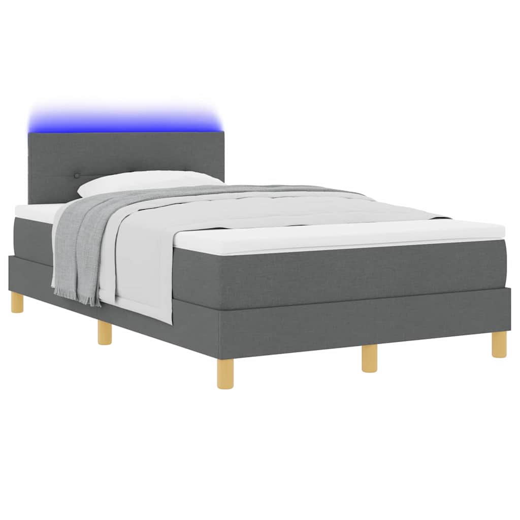 vidaXL LED Κρεβάτι με βάθρο Σκούρο Γκρι 120 x 190 cm ύφασμα