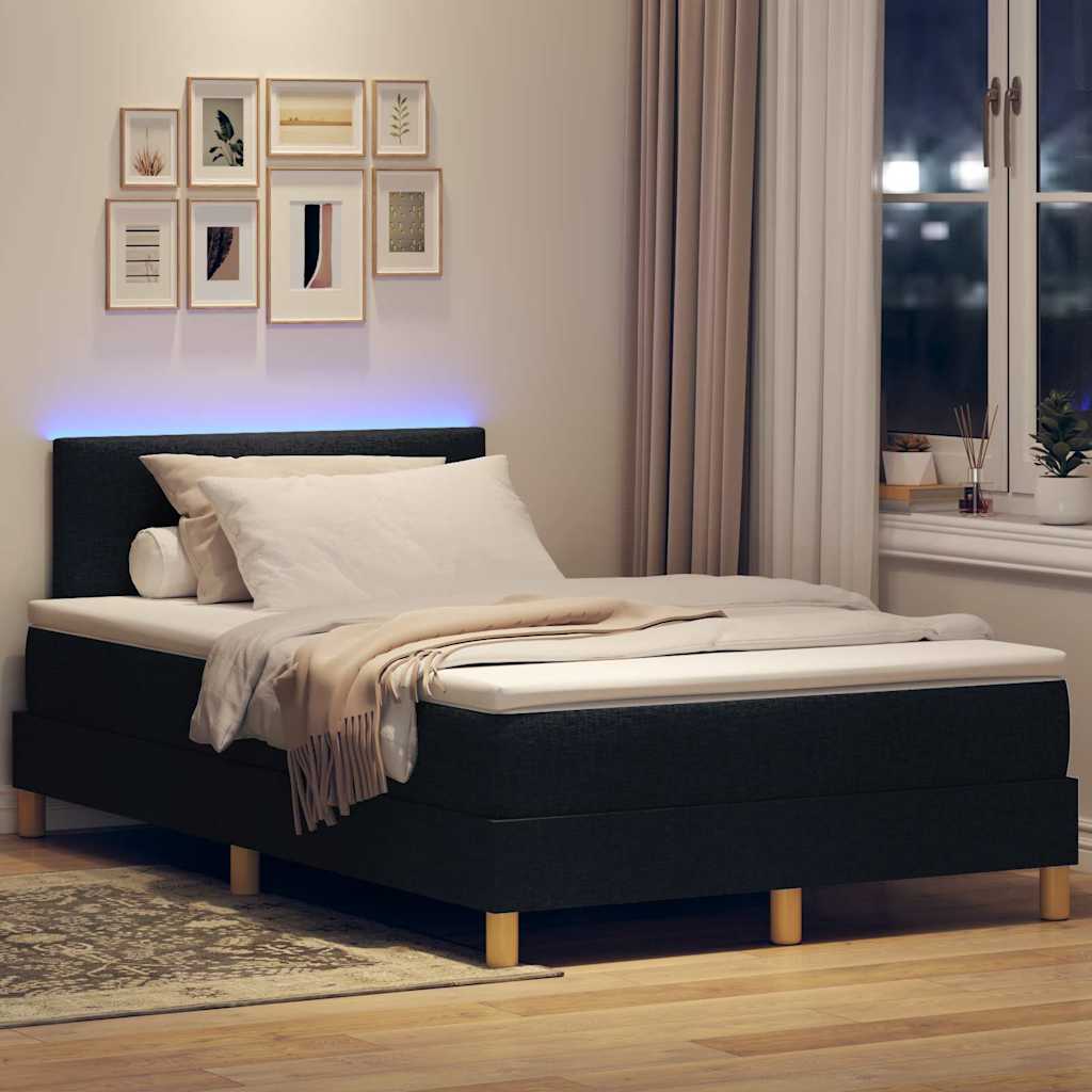vidaXL LED Κρεβάτι με βάθρο με κεφαλάρι Μαύρο 120 x 190 cm ύφασμα