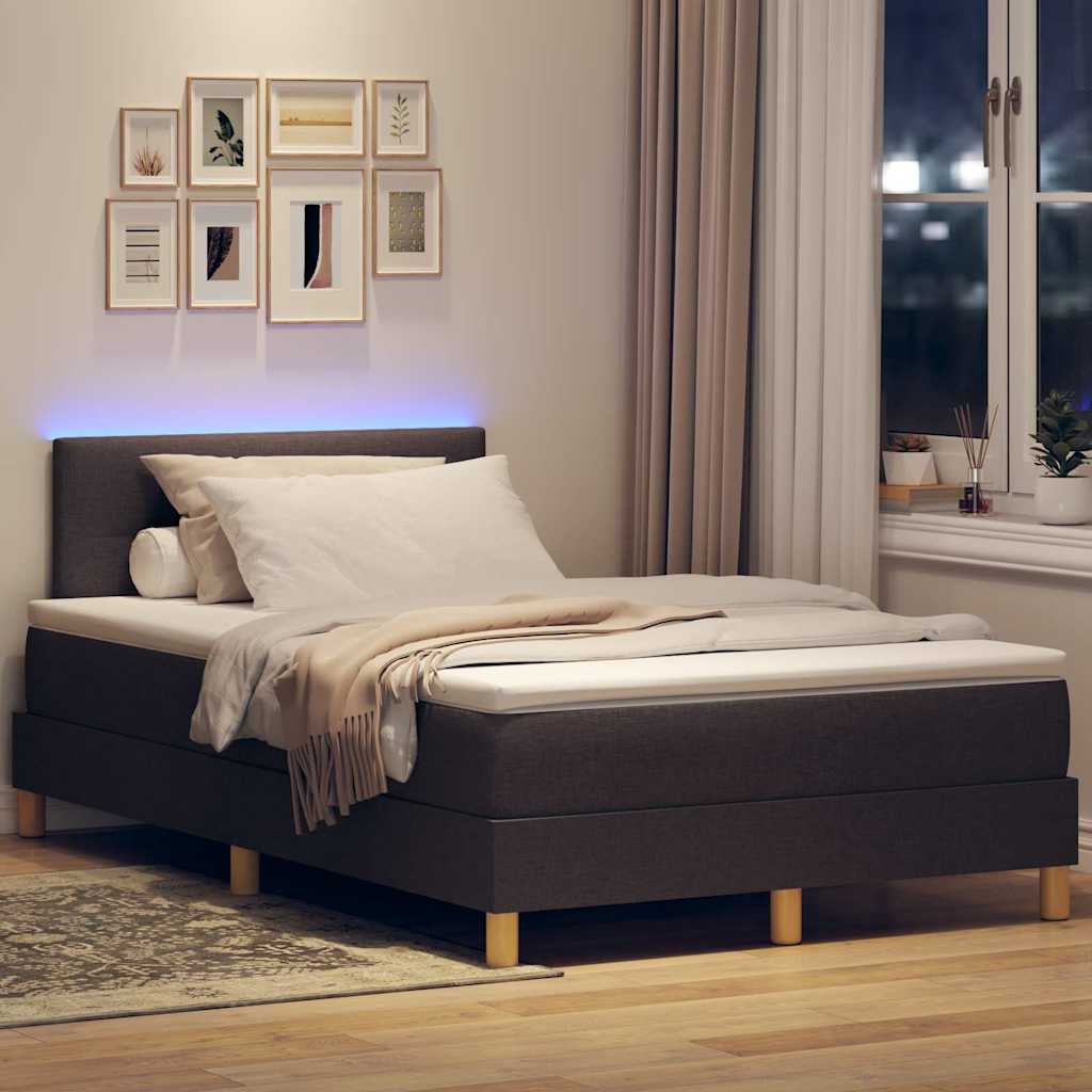 vidaXL LED Κρεβάτι με βάθρο Σκούρο Καφέ 120 x 190 cm ύφασμα