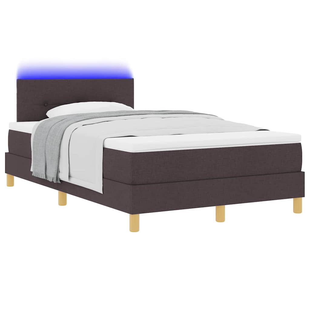vidaXL LED Κρεβάτι με βάθρο Σκούρο Καφέ 120 x 200 cm ύφασμα