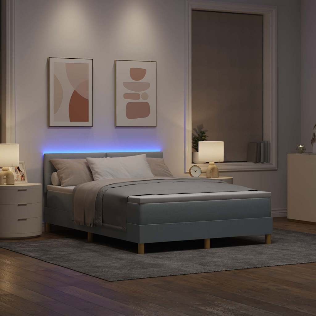 vidaXL LED Κρεβάτι με βάθρο Ανοιχτό γκρι 140 x 190 cm ύφασμα