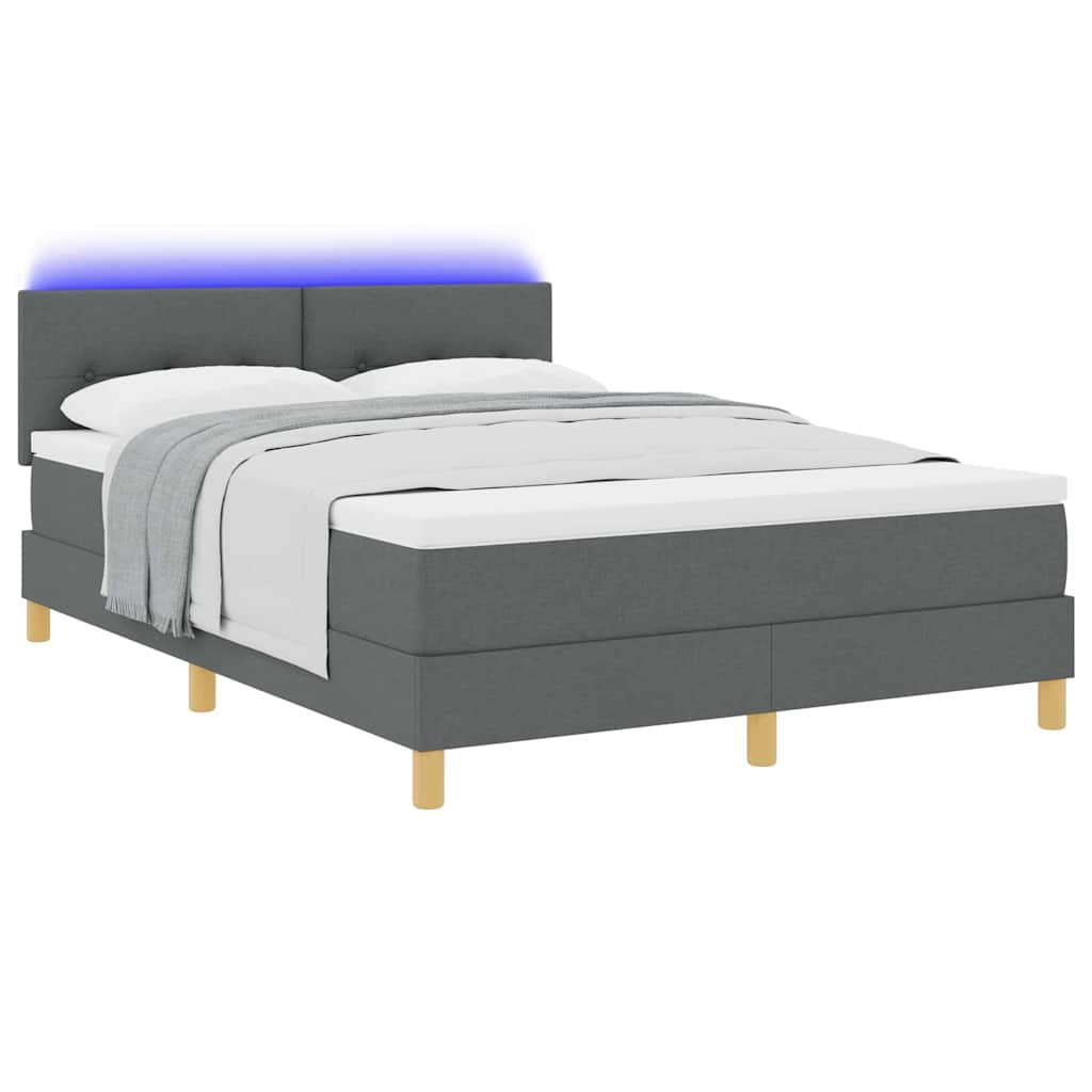 vidaXL LED Κρεβάτι με βάθρο Σκούρο Γκρι 140 x 190 cm ύφασμα