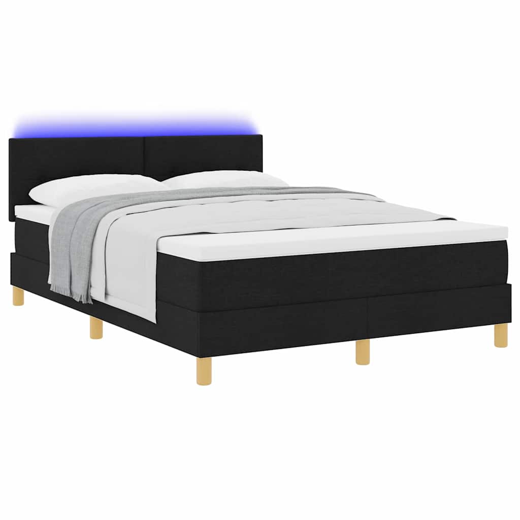 vidaXL LED Κρεβάτι με βάθρο με κεφαλάρι Μαύρο 140 x 190 cm ύφασμα