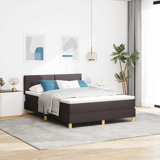 vidaXL LED Κρεβάτι με βάθρο Σκούρο Καφέ 140 x 200 cm ύφασμα