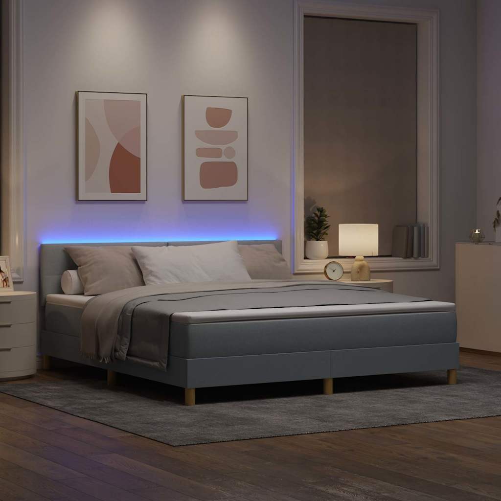 vidaXL LED Κρεβάτι με βάθρο Ανοιχτό γκρι 180 x 200 cm ύφασμα