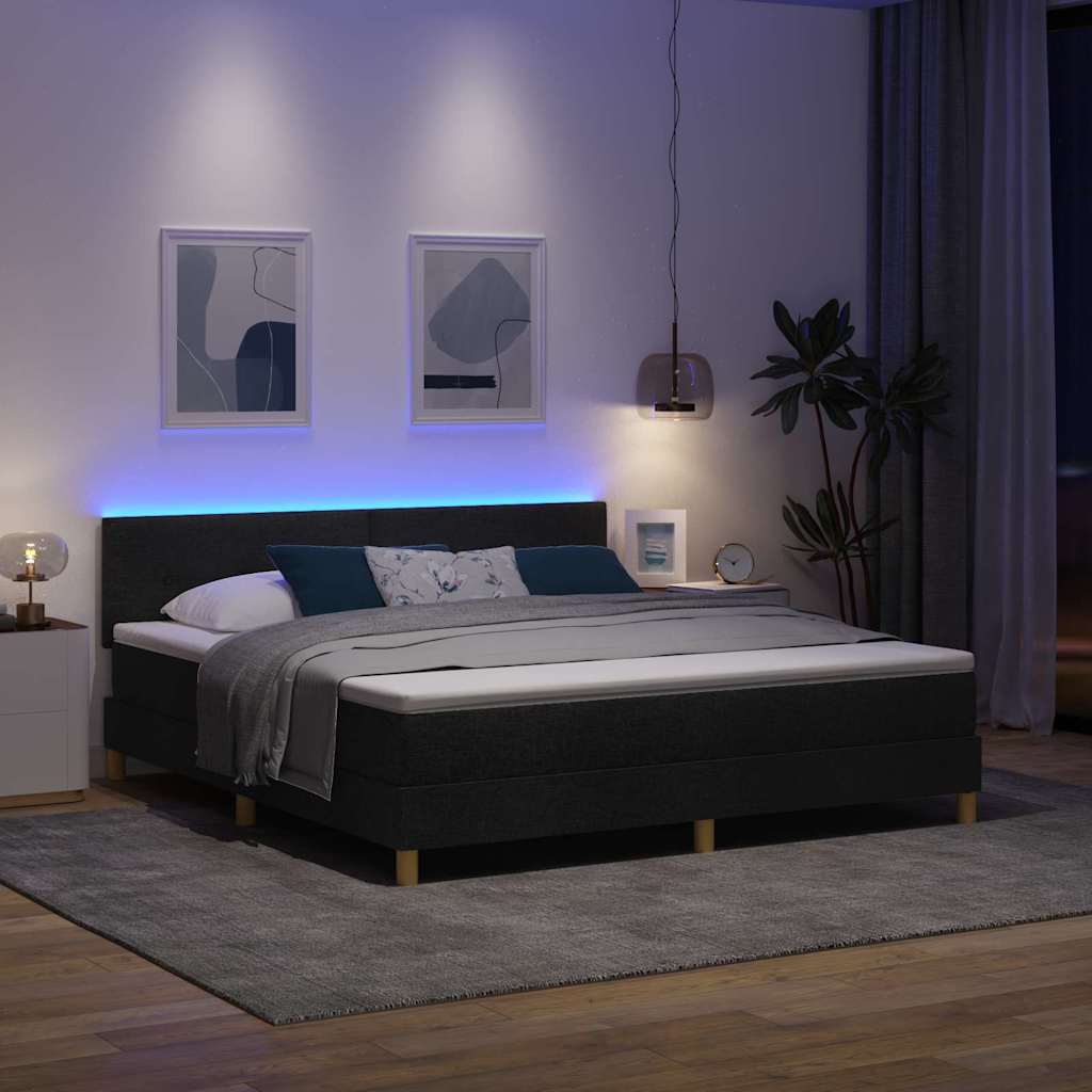 vidaXL LED Κρεβάτι με βάθρο με κεφαλάρι Μαύρο 180 x 200 cm ύφασμα