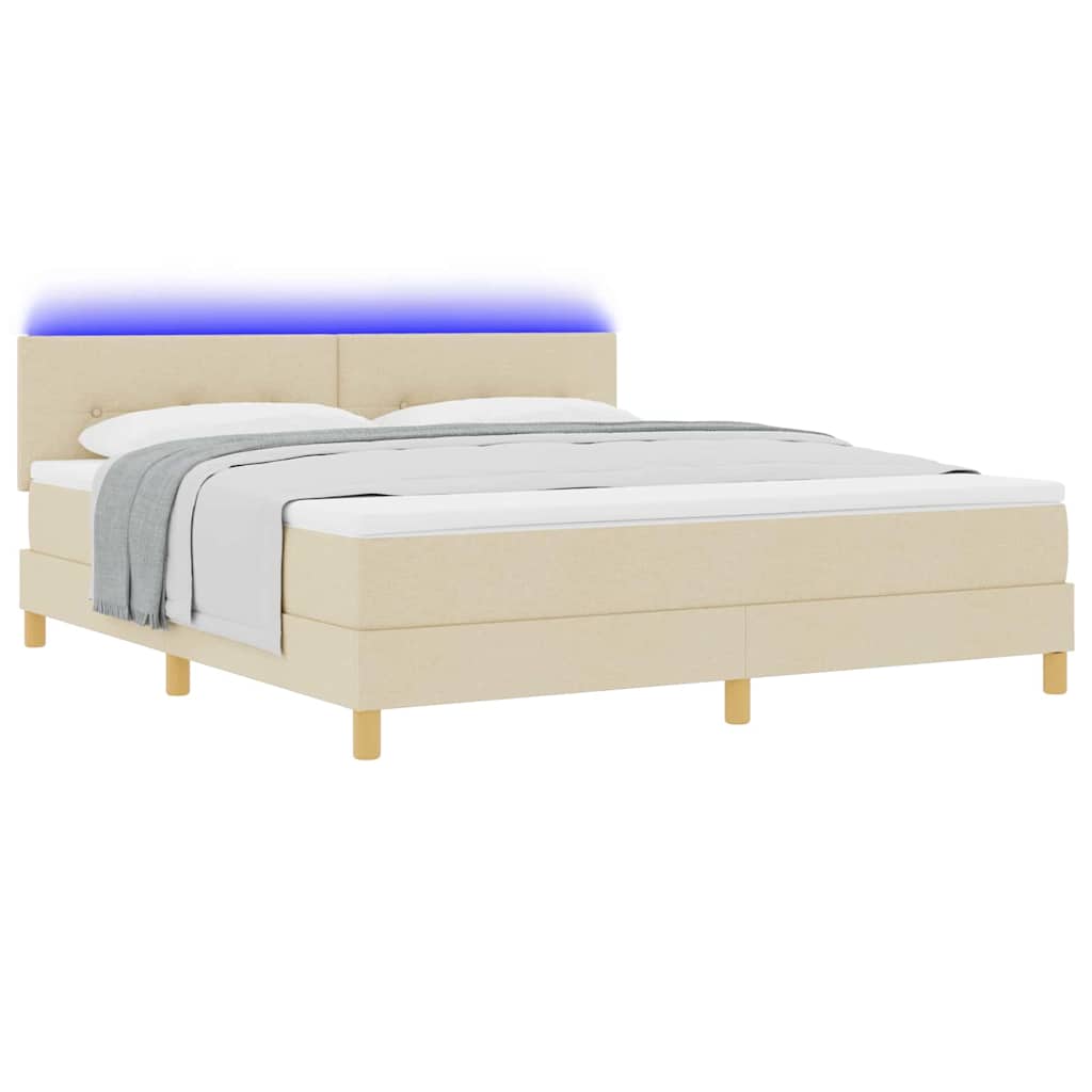 vidaXL LED Κρεβάτι με βάθρο με κεφαλάρι Κρεμ 180 x 200 cm ύφασμα