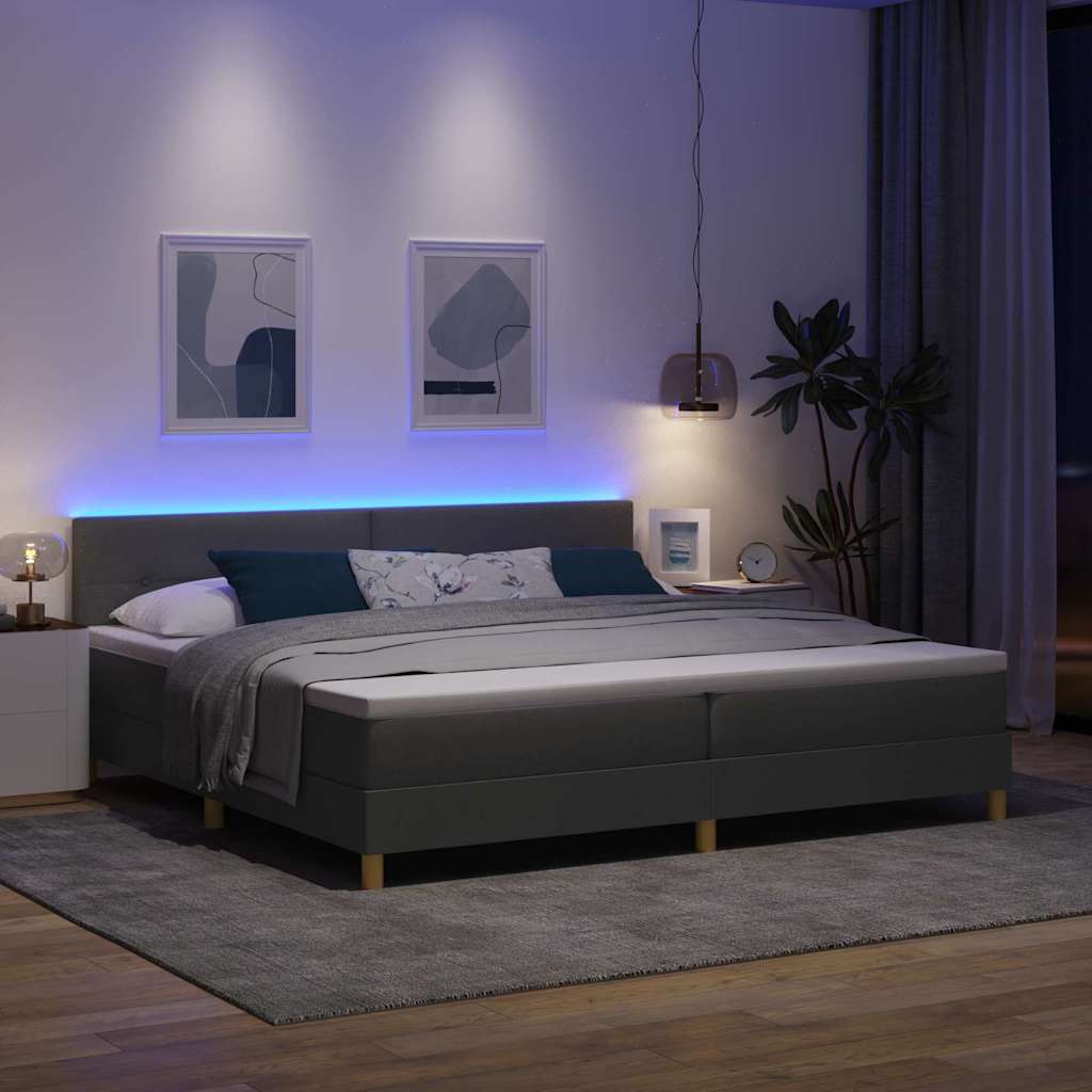 vidaXL LED Κρεβάτι με βάθρο Σκούρο Γκρι 200 x 200 cm ύφασμα