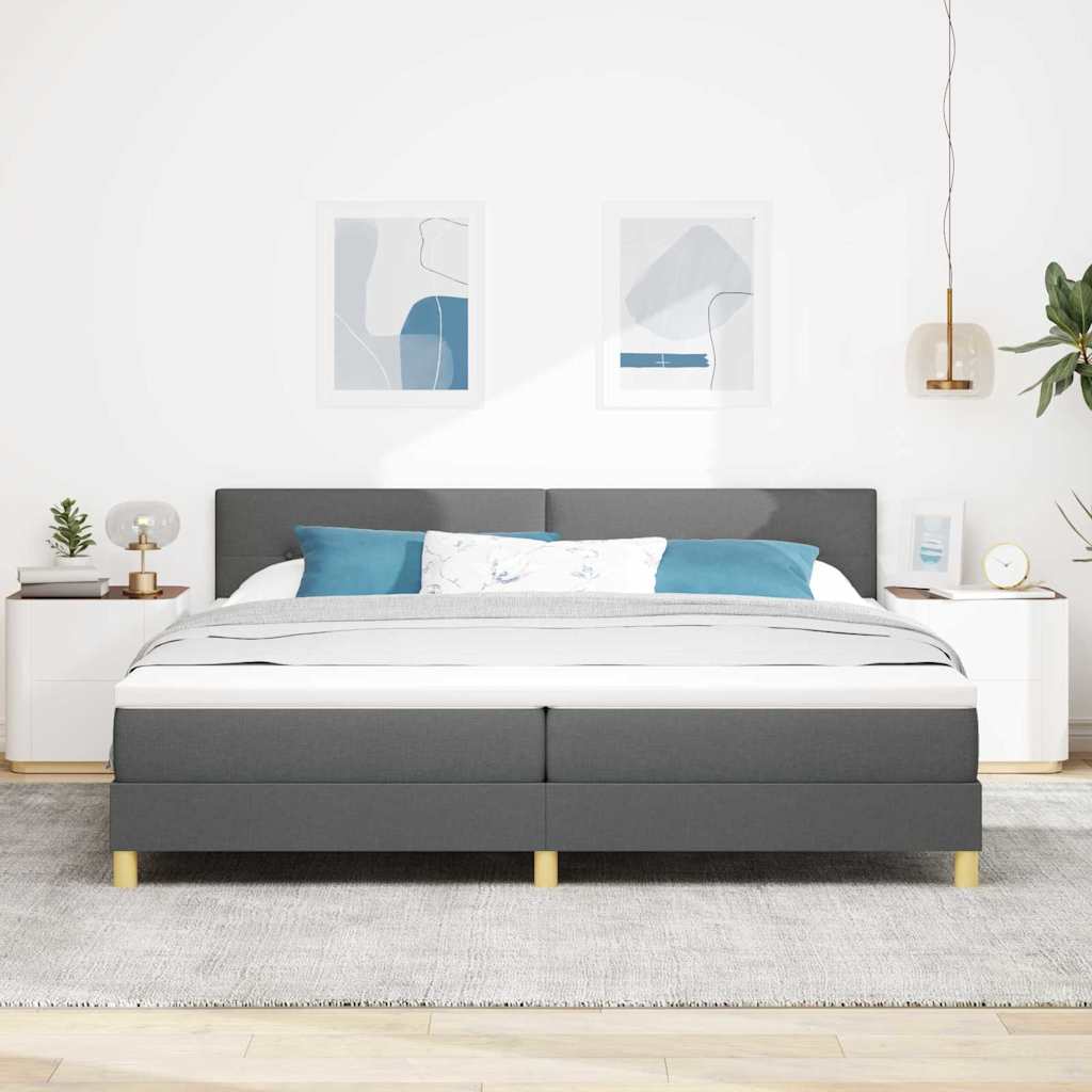 vidaXL LED Κρεβάτι με βάθρο Σκούρο Γκρι 200 x 200 cm ύφασμα