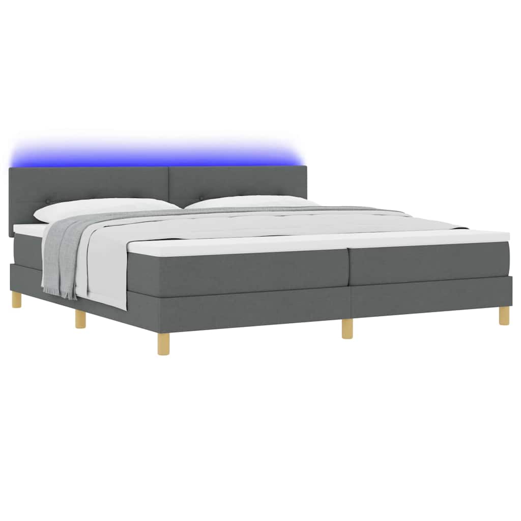 vidaXL LED Κρεβάτι με βάθρο Σκούρο Γκρι 200 x 200 cm ύφασμα