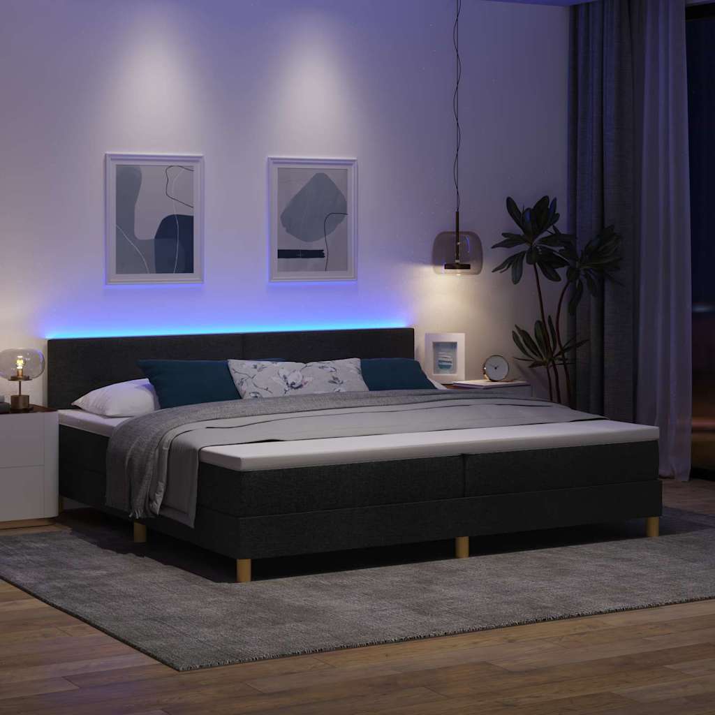 vidaXL LED Κρεβάτι με βάθρο με κεφαλάρι Μαύρο 200 x 200 cm ύφασμα