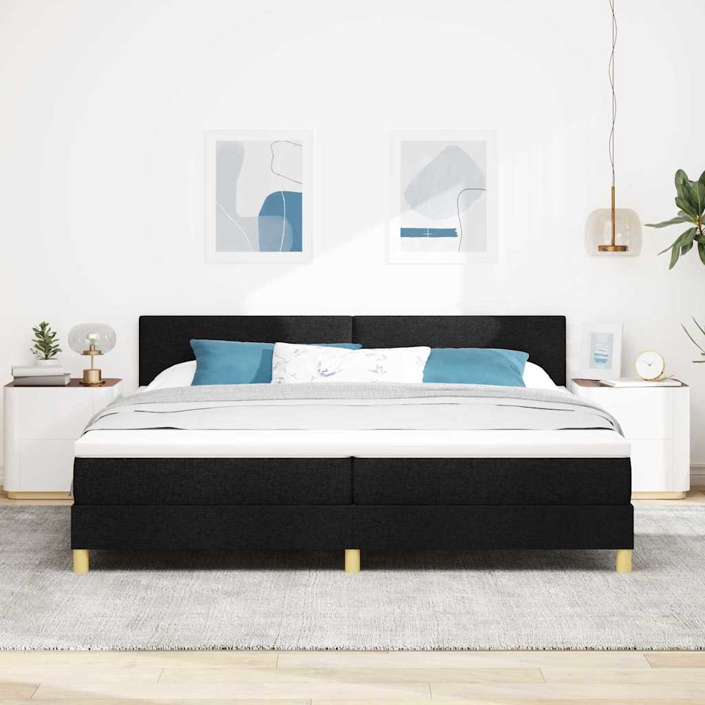 vidaXL LED Κρεβάτι με βάθρο με κεφαλάρι Μαύρο 200 x 200 cm ύφασμα