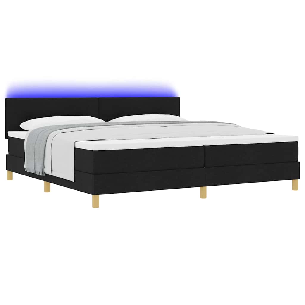 vidaXL LED Κρεβάτι με βάθρο με κεφαλάρι Μαύρο 200 x 200 cm ύφασμα