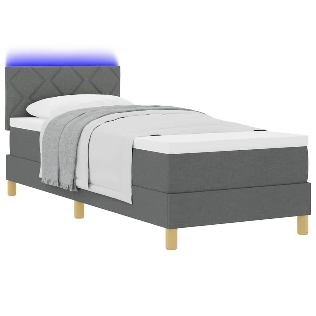 vidaXL LED Κρεβάτι με βάθρο με μαξιλάρι Σκούρο Γκρι 80 x 200 cm ύφασμα