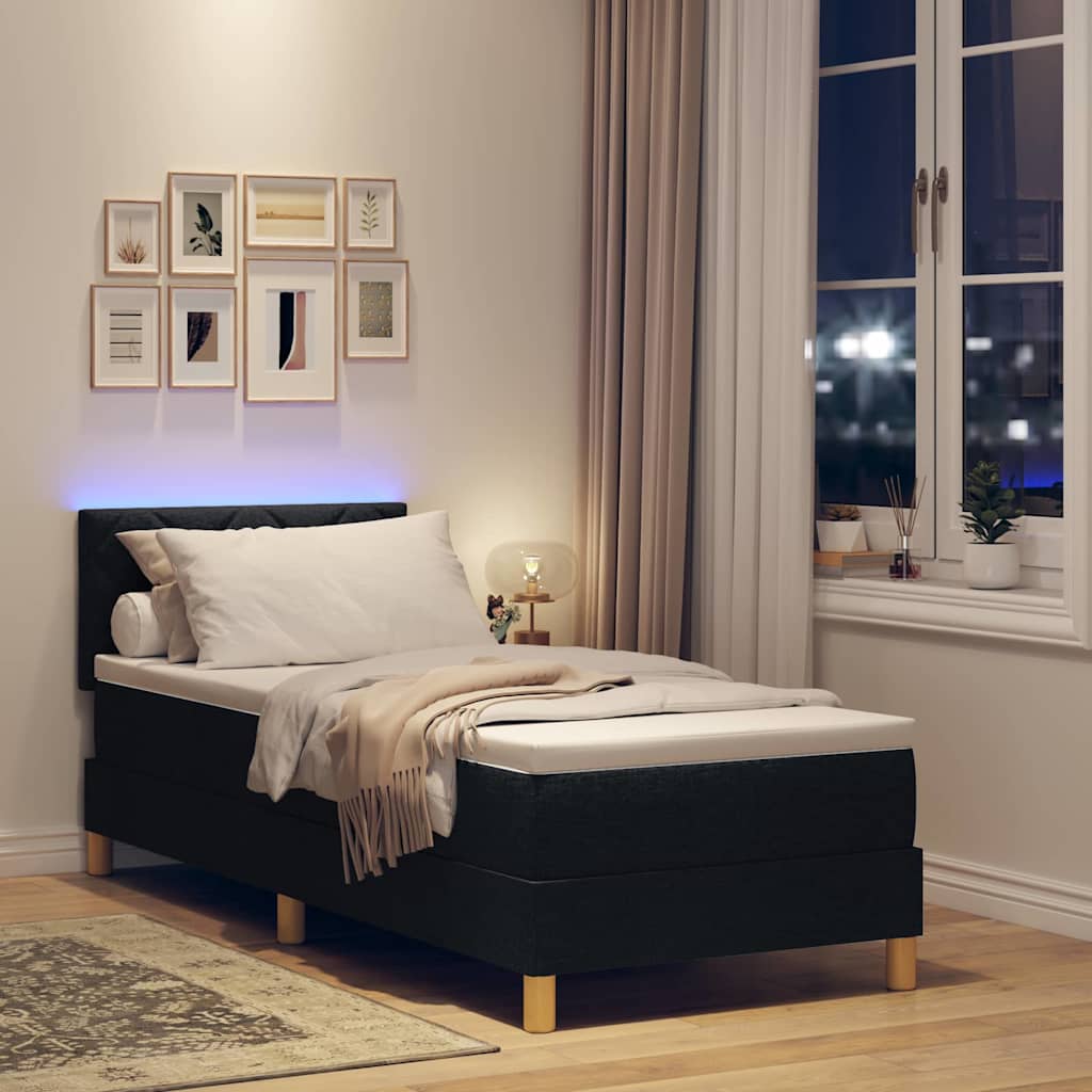 vidaXL LED Κρεβάτι με βάθρο με μαξιλάρι Μαύρο 80 x 200 cm ύφασμα