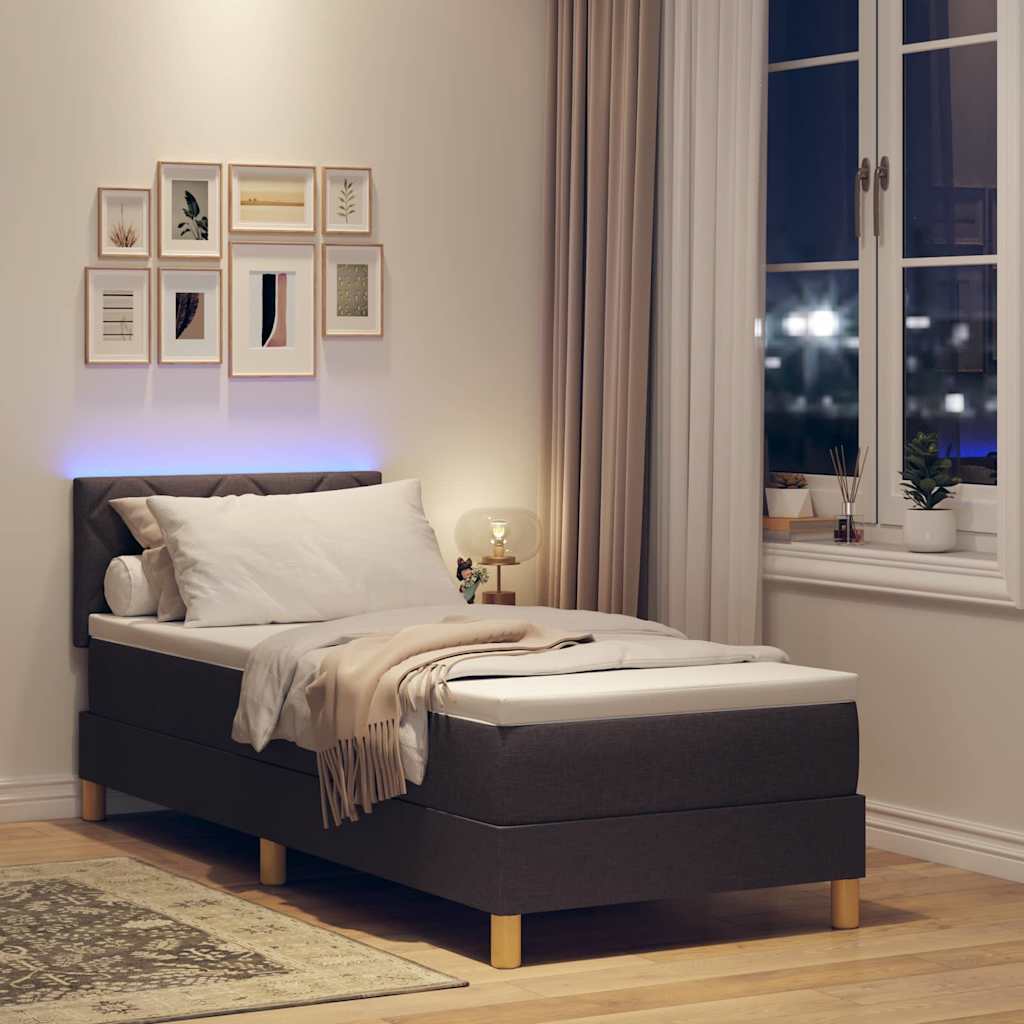 vidaXL LED Κρεβάτι με βάθρο με κεφαλάρι Σκούρο Καφέ 80 x 200 cm ύφασμα