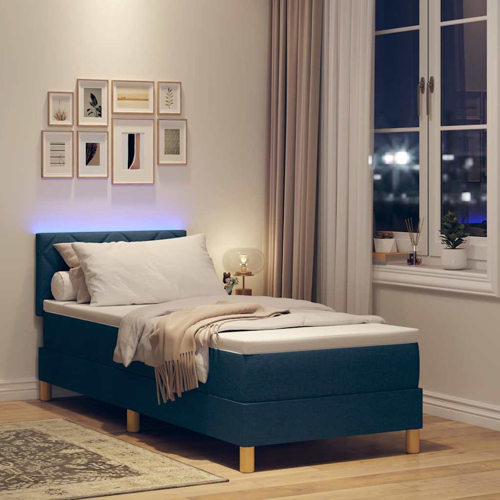vidaXL LED Κρεβάτι με βάθρο με κεφαλάρι Μπλε 80 x 200 cm ύφασμα