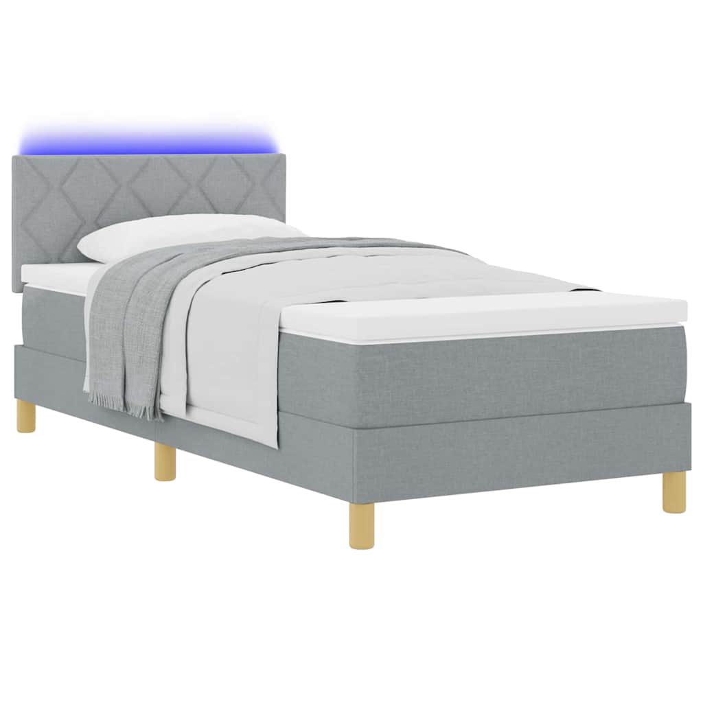 vidaXL LED Κρεβάτι με βάθρο Ανοιχτό γκρι 90 x 190 cm ύφασμα