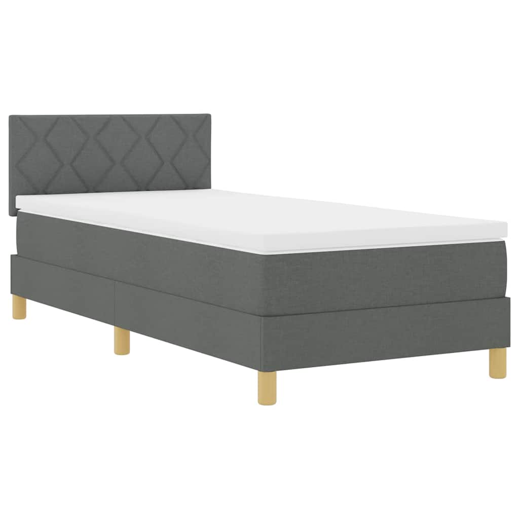 vidaXL Κρεβάτι Βάσης με Στρώμα & LED Σκούρο Γκρι 90x190 cm Ύφασμα