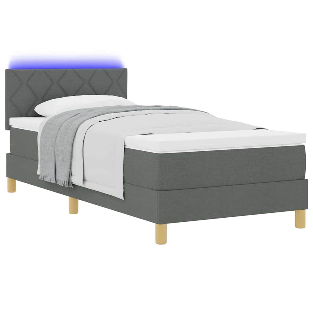vidaXL Κρεβάτι Βάσης με Στρώμα & LED Σκούρο Γκρι 90x190 cm Ύφασμα