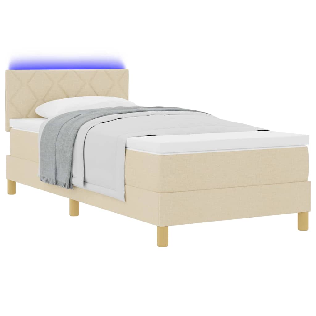 vidaXL LED Κρεβάτι με βάθρο με μαξιλάρι Κρεμ 100 x 200 cm ύφασμα