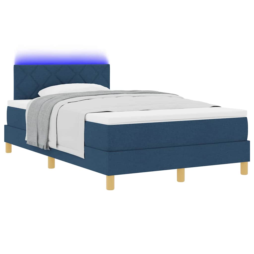 vidaXL LED Κρεβάτι με βάθρο με κεφαλάρι Μπλε 120 x 190 cm ύφασμα