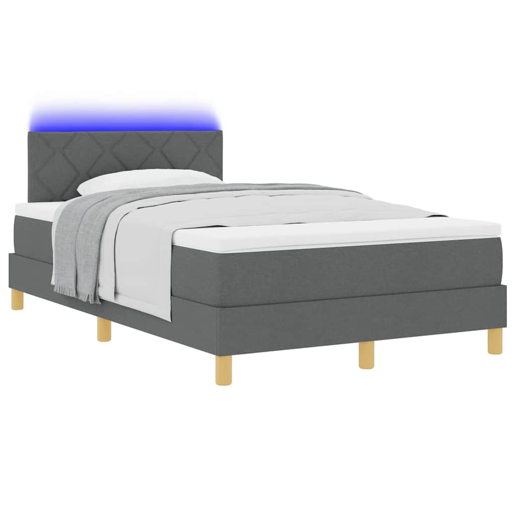 vidaXL LED Κρεβάτι με βάθρο Σκούρο Γκρι 120 x 200 cm ύφασμα
