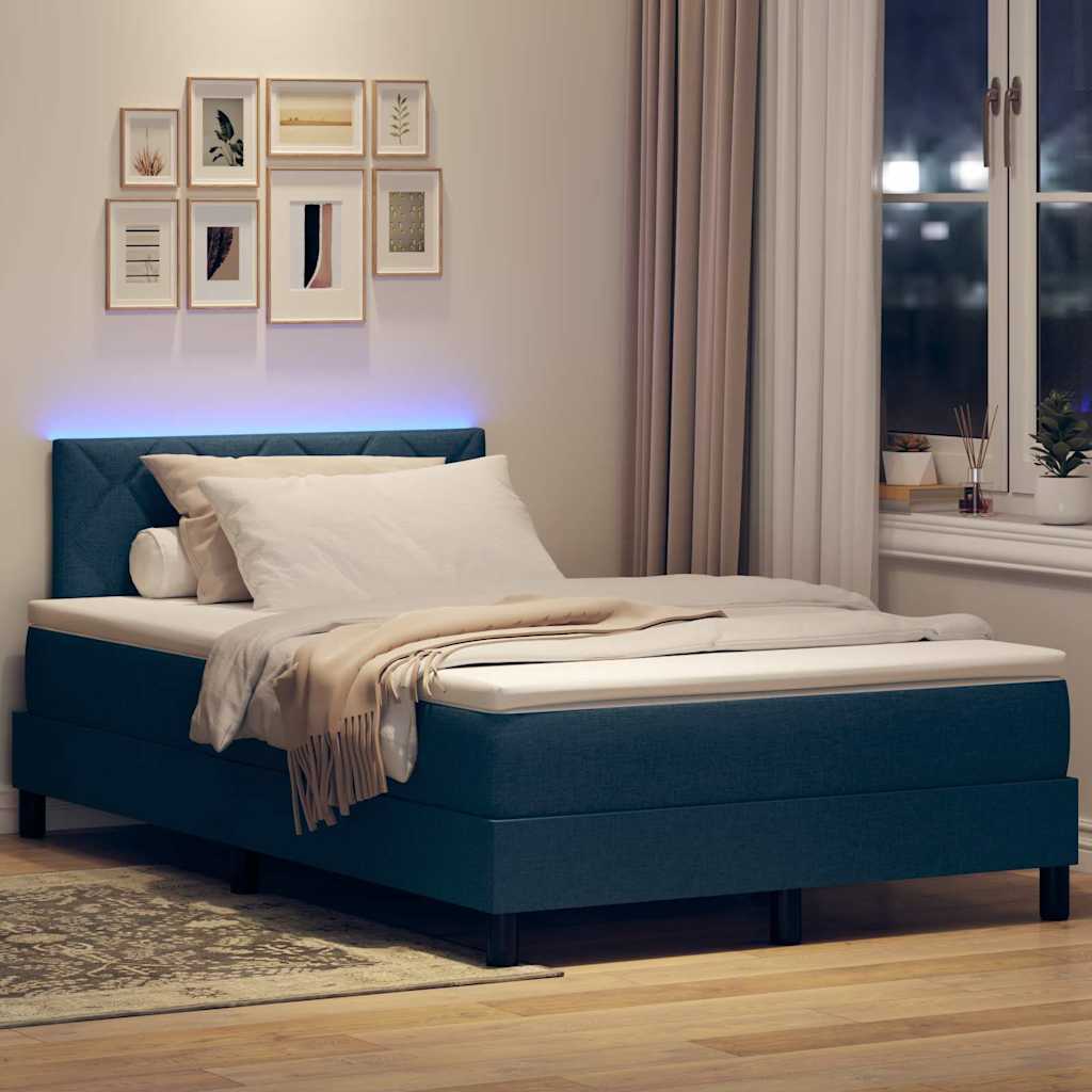 vidaXL LED Κρεβάτι με βάθρο με κεφαλάρι Μπλε 120 x 200 cm ύφασμα