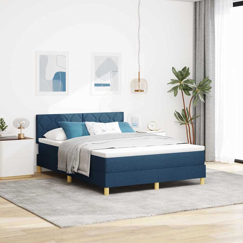 vidaXL LED Κρεβάτι με βάθρο με κεφαλάρι Μπλε 140 x 190 cm ύφασμα