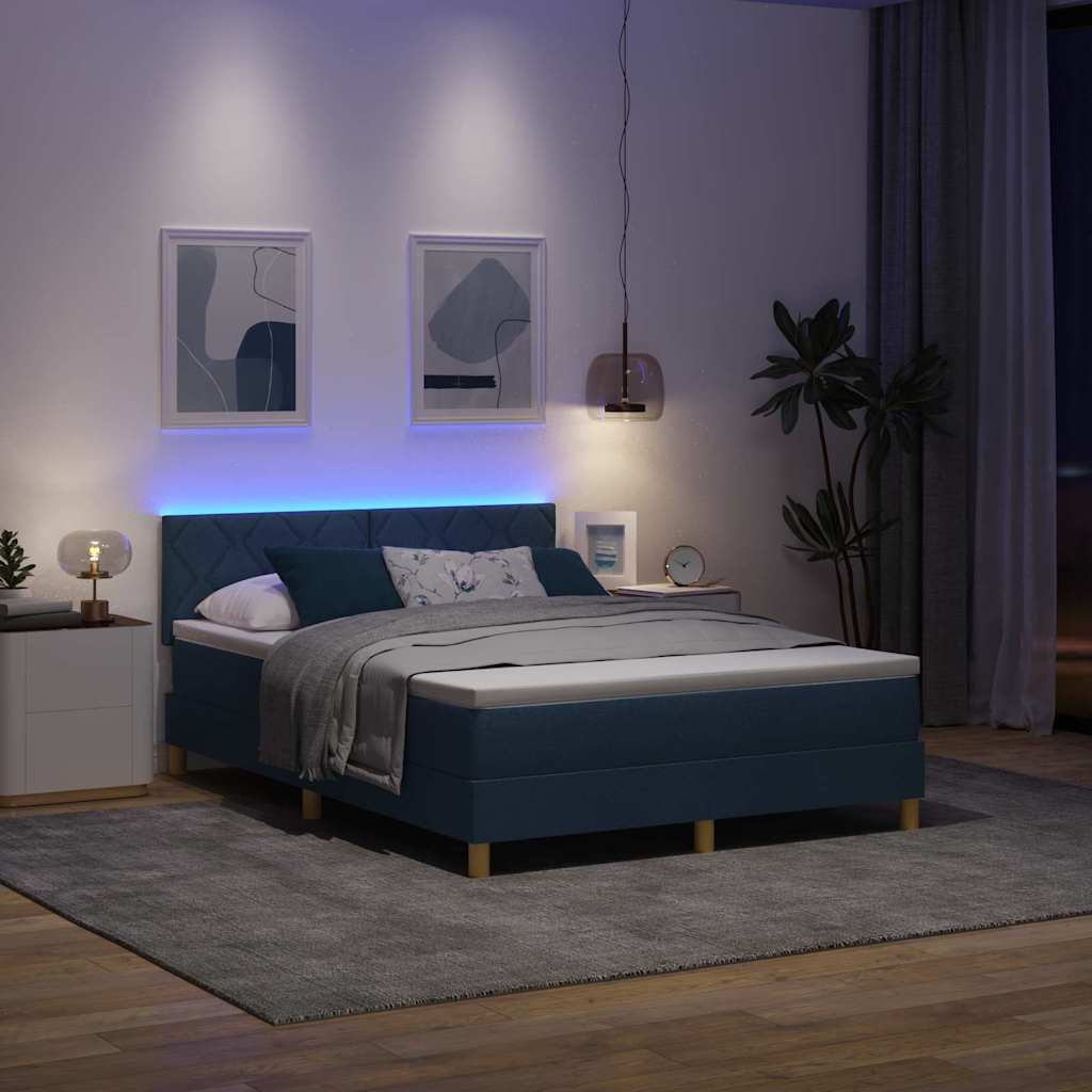 vidaXL LED Κρεβάτι με βάθρο με κεφαλάρι Μπλε 140 x 200 cm ύφασμα