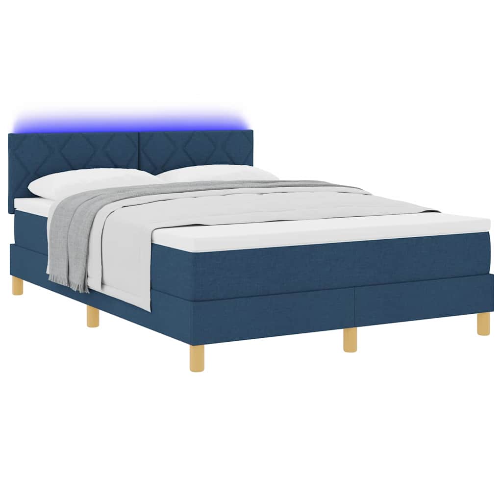 vidaXL LED Κρεβάτι με βάθρο με κεφαλάρι Μπλε 140 x 200 cm ύφασμα