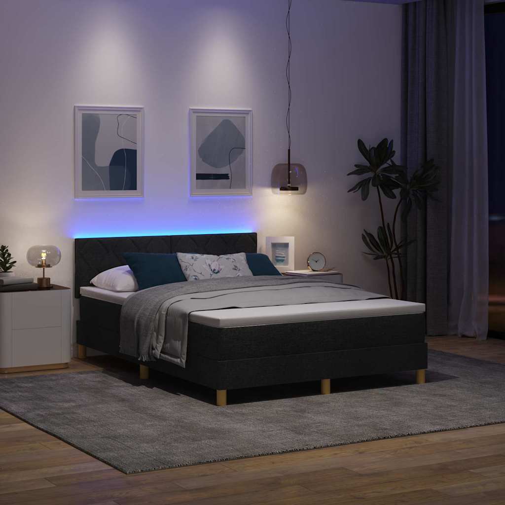 vidaXL LED Κρεβάτι με βάθρο με κεφαλάρι Μαύρο 160 x 200 cm ύφασμα