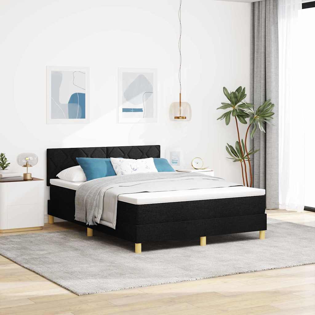 vidaXL LED Κρεβάτι με βάθρο με κεφαλάρι Μαύρο 160 x 200 cm ύφασμα
