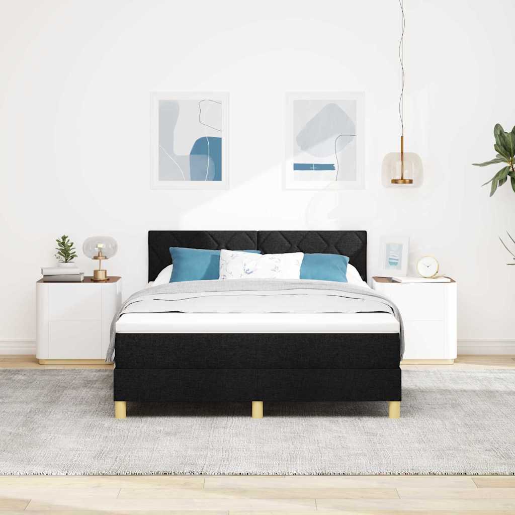 vidaXL LED Κρεβάτι με βάθρο με κεφαλάρι Μαύρο 160 x 200 cm ύφασμα