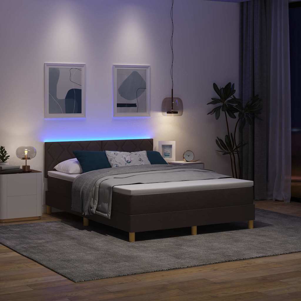 vidaXL LED Κρεβάτι με βάθρο Σκούρο Καφέ 160 x 200 cm ύφασμα