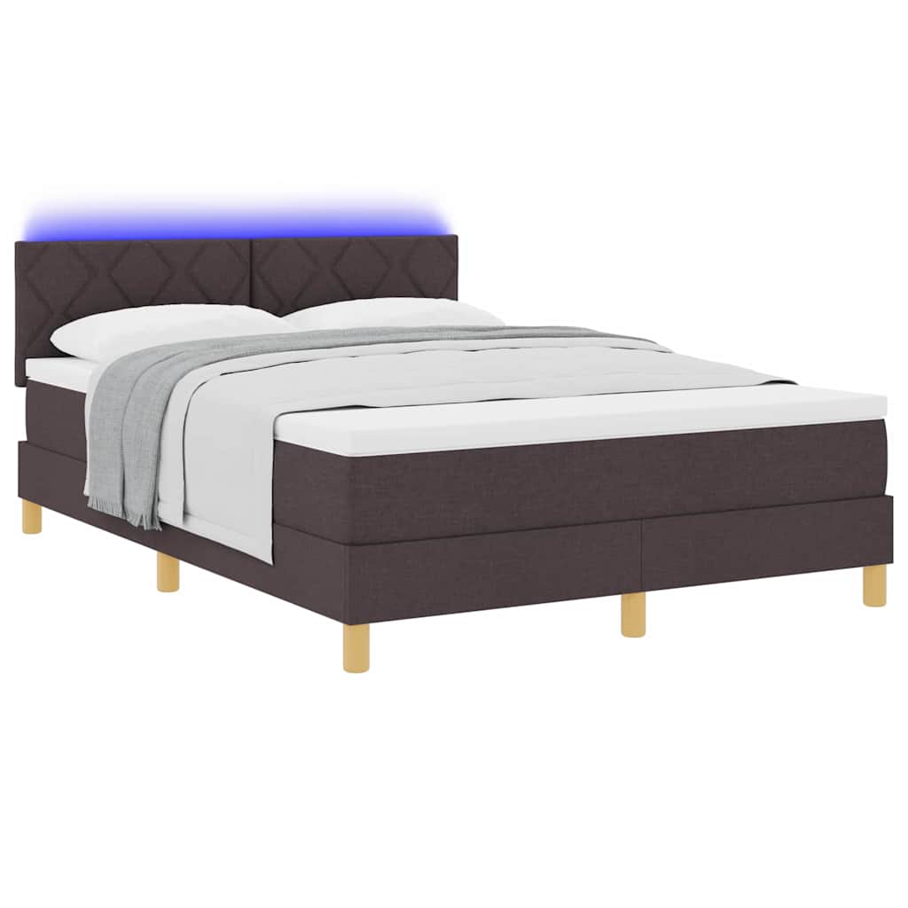 vidaXL LED Κρεβάτι με βάθρο Σκούρο Καφέ 160 x 200 cm ύφασμα