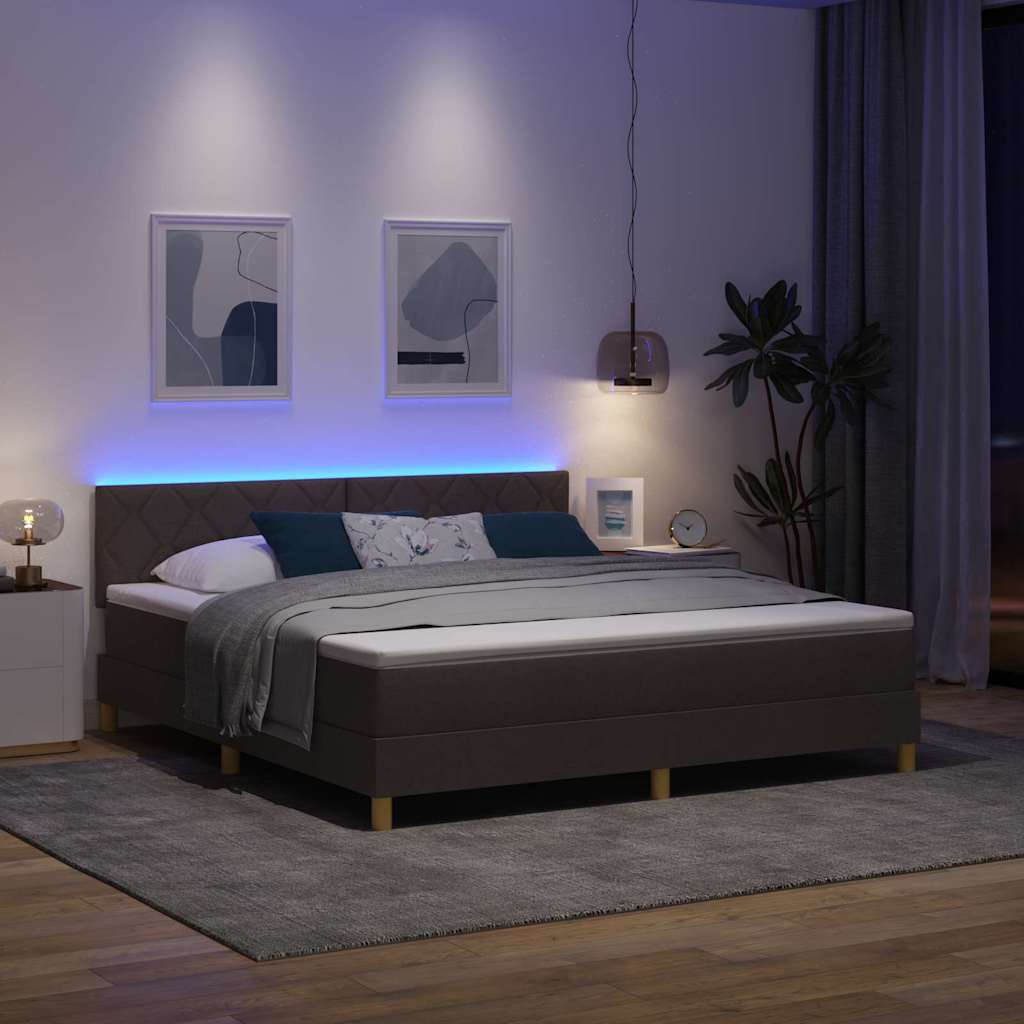 vidaXL LED Κρεβάτι με βάθρο Σκούρο Καφέ 180 x 200 cm ύφασμα