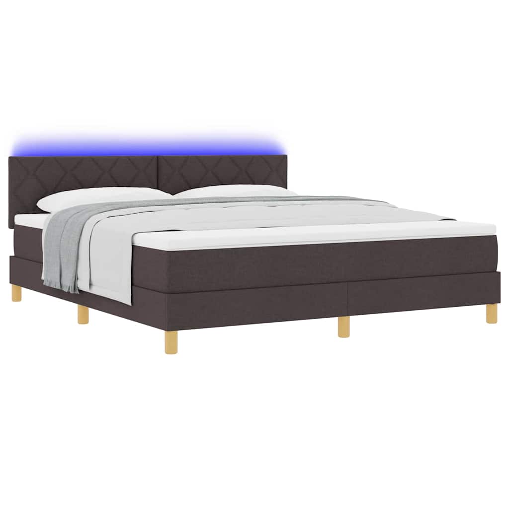 vidaXL LED Κρεβάτι με βάθρο Σκούρο Καφέ 180 x 200 cm ύφασμα