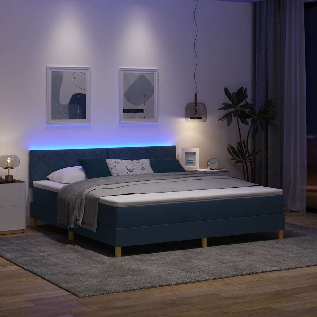 vidaXL LED Κρεβάτι με βάθρο με κεφαλάρι Μπλε 180 x 200 cm ύφασμα