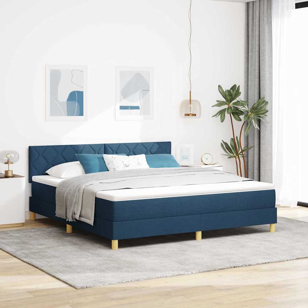 vidaXL LED Κρεβάτι με βάθρο με κεφαλάρι Μπλε 180 x 200 cm ύφασμα