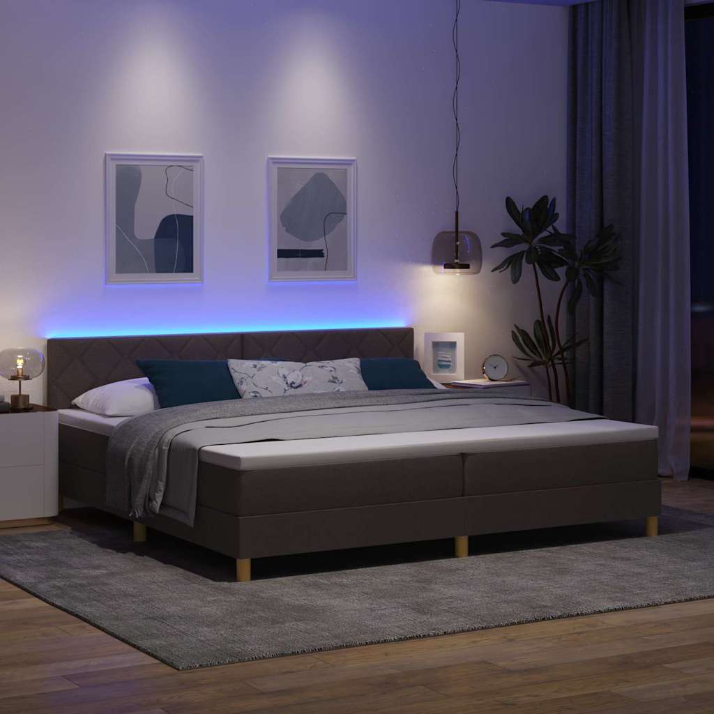 vidaXL LED Κρεβάτι με βάθρο Σκούρο Καφέ 200 x 200 cm ύφασμα