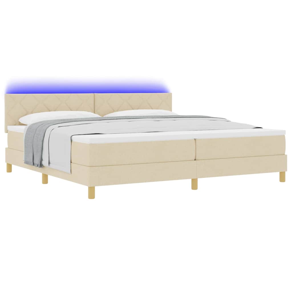 vidaXL LED Κρεβάτι με βάθρο με κεφαλάρι Κρεμ 200 x 200 cm ύφασμα